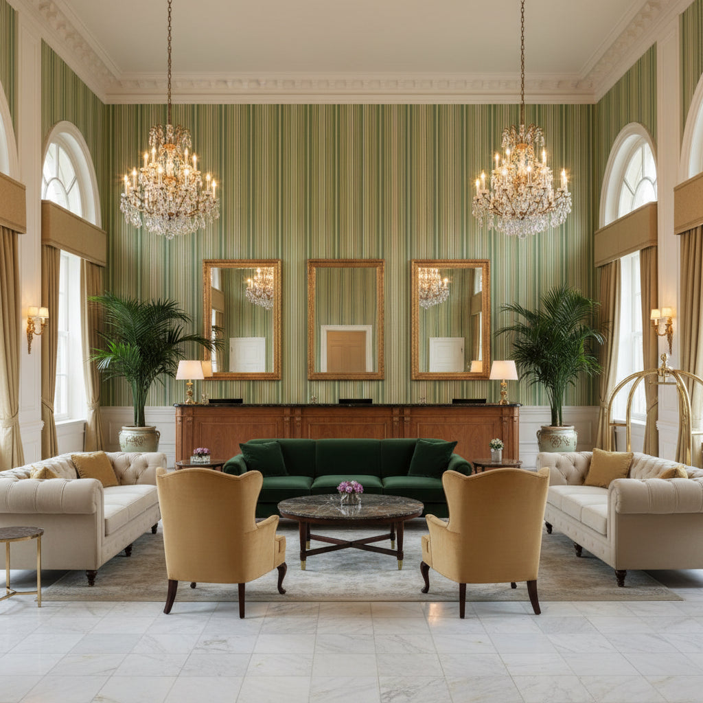 BF11065.735.0 | Kravet - Hotel Lobby Visualization (AI-generated, may not be to scale. Verify pattern scale with product specifications.)
