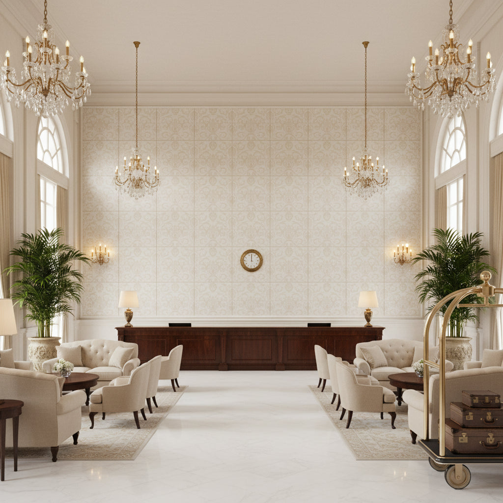 BF11066.104.0 | Kravet - Hotel Lobby Visualization (AI-generated, may not be to scale. Verify pattern scale with product specifications.)