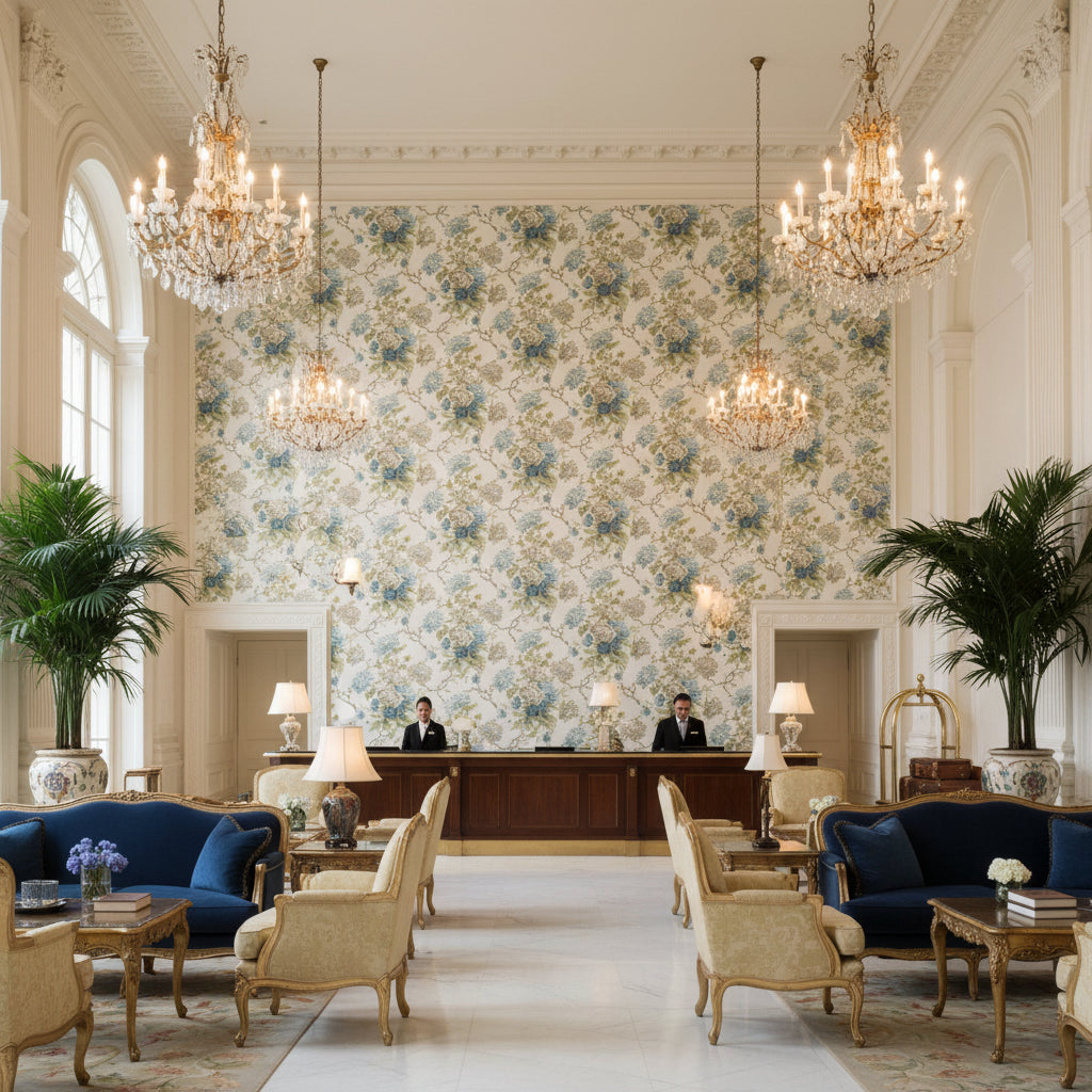 BFC-3505.53.0 | Kravet - Hotel Lobby Visualization (AI-generated, may not be to scale. Verify pattern scale with product specifications.)