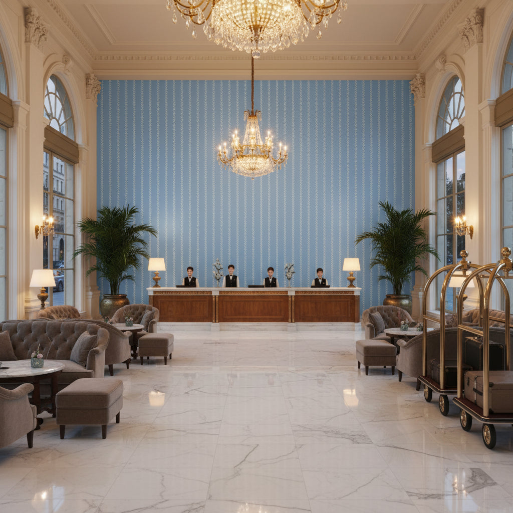 BFC-3507.15.0 | Kravet - Hotel Lobby Visualization (AI-generated, may not be to scale. Verify pattern scale with product specifications.)