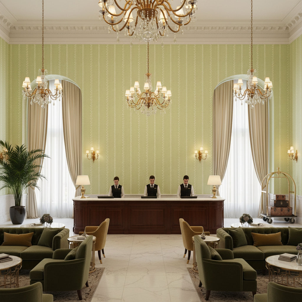 BFC-3507.23.0 | Kravet - Hotel Lobby Visualization (AI-generated, may not be to scale. Verify pattern scale with product specifications.)