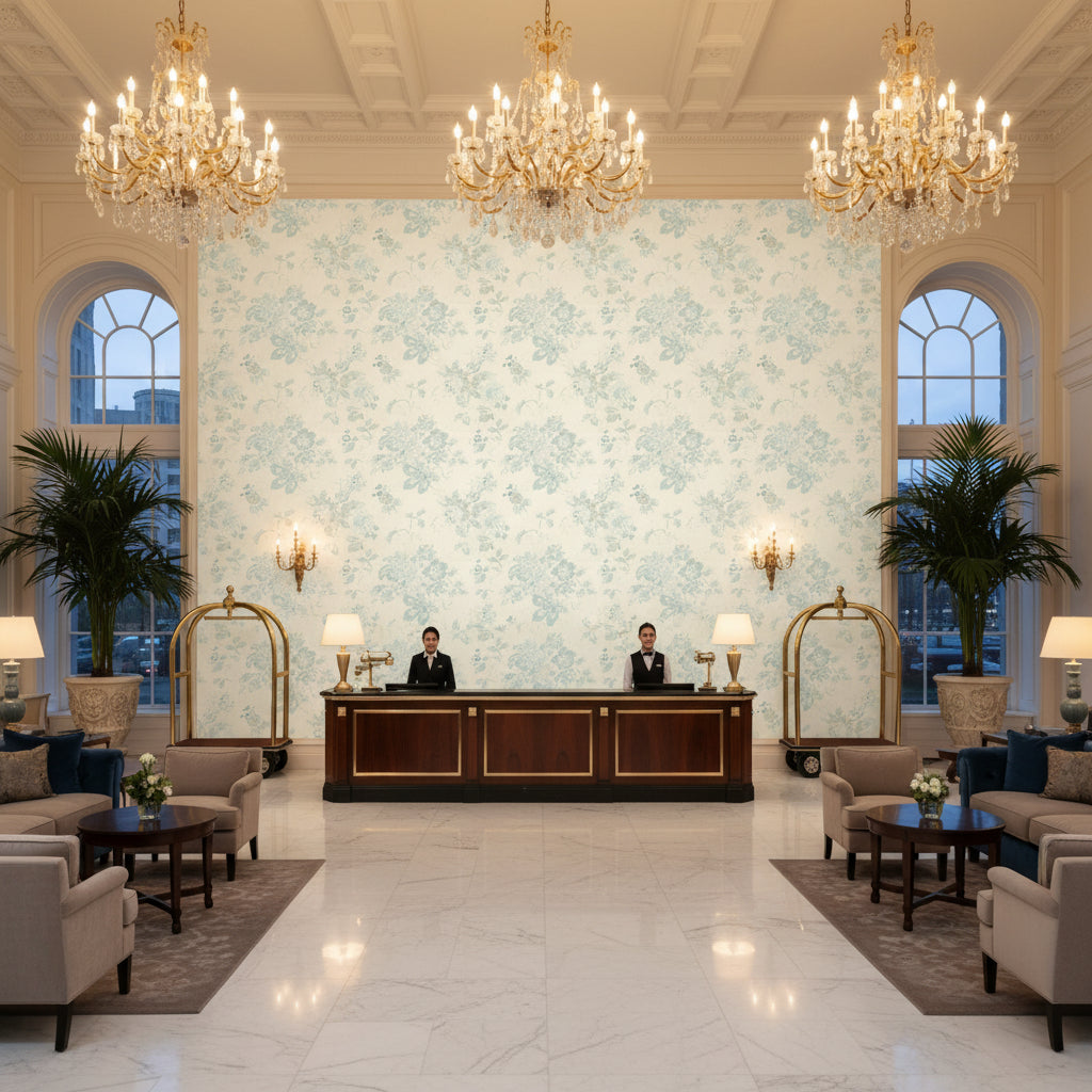 BFC-3520.15.0 | Kravet - Hotel Lobby Visualization (AI-generated, may not be to scale. Verify pattern scale with product specifications.)