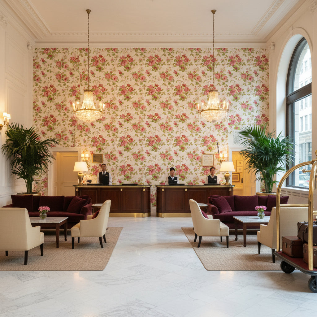 BFC-3520.173.0 | Kravet - Hotel Lobby Visualization (AI-generated, may not be to scale. Verify pattern scale with product specifications.)