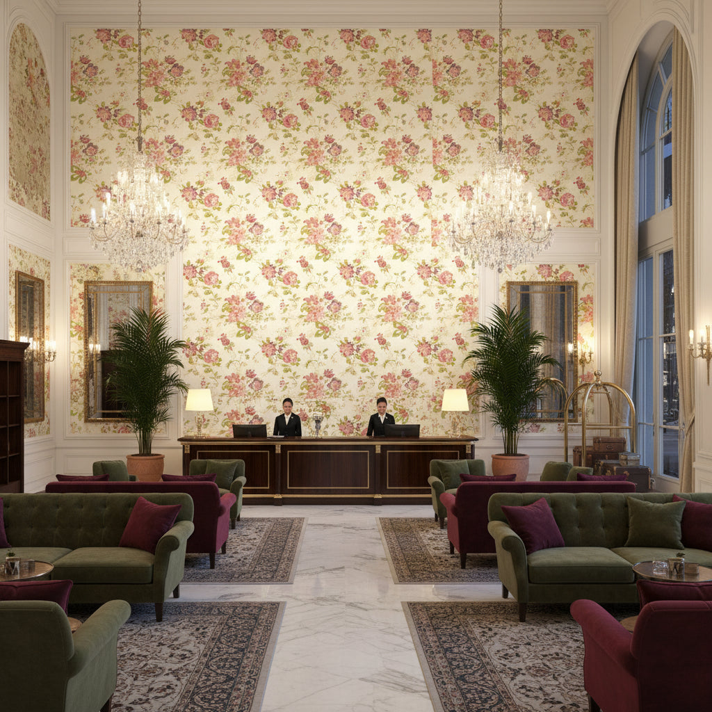 BFC-3520.910.0 | Kravet - Hotel Lobby Visualization (AI-generated, may not be to scale. Verify pattern scale with product specifications.)