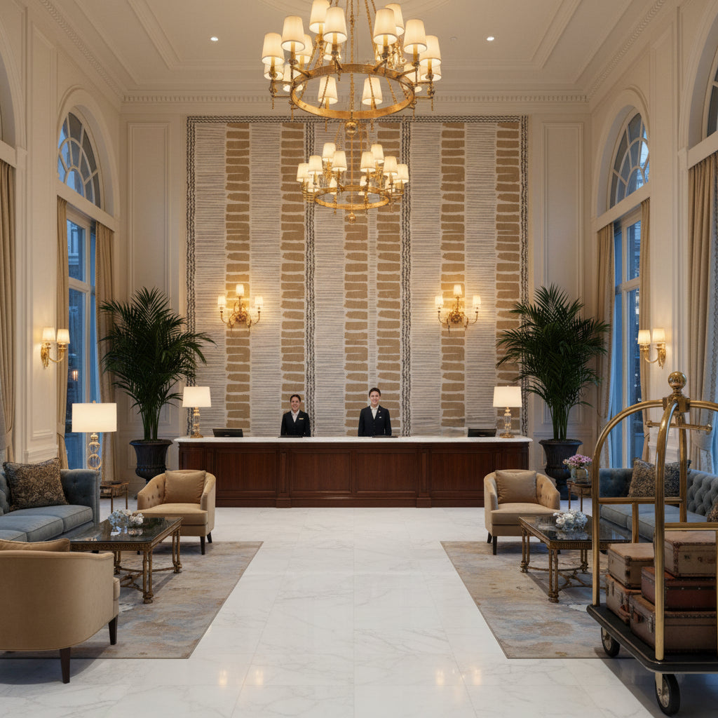 BFC-3624.168.0 | Kravet - Hotel Lobby Visualization (AI-generated, may not be to scale. Verify pattern scale with product specifications.)