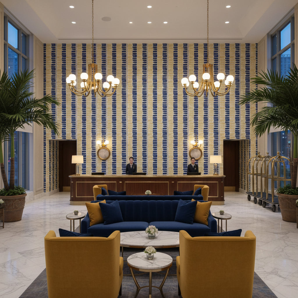 BFC-3624.450.0 | Kravet - Hotel Lobby Visualization (AI-generated, may not be to scale. Verify pattern scale with product specifications.)