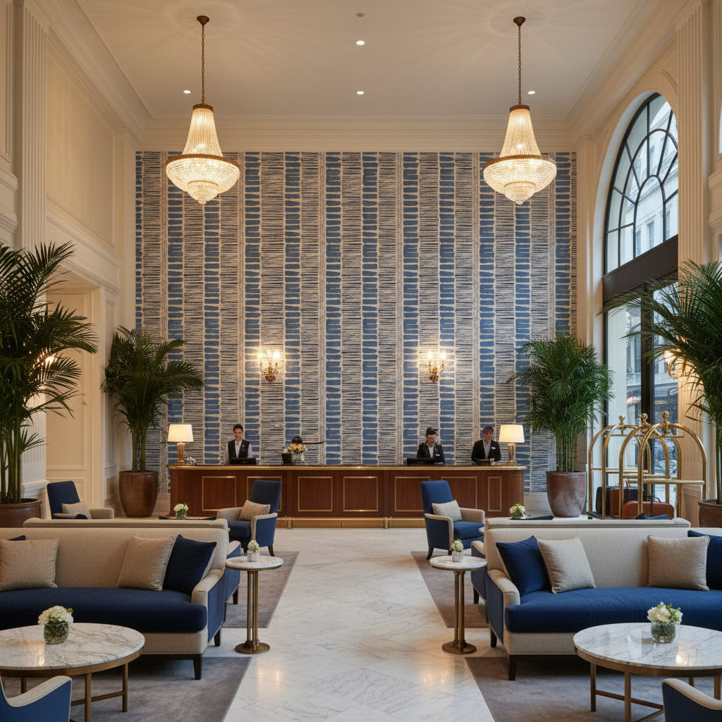 BFC-3624.5.0 | Kravet - Hotel Lobby Visualization (AI-generated, may not be to scale. Verify pattern scale with product specifications.)