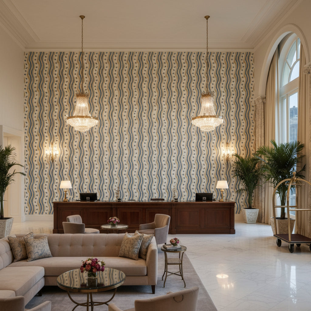 BFC-3687.54.0 | Kravet - Hotel Lobby Visualization (AI-generated, may not be to scale. Verify pattern scale with product specifications.)