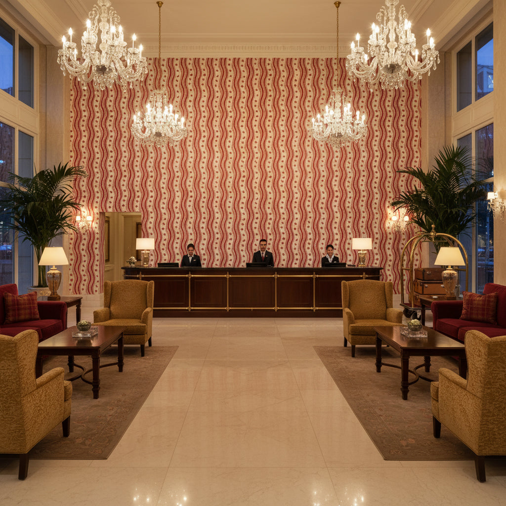 BFC-3687.917.0 | Kravet - Hotel Lobby Visualization (AI-generated, may not be to scale. Verify pattern scale with product specifications.)