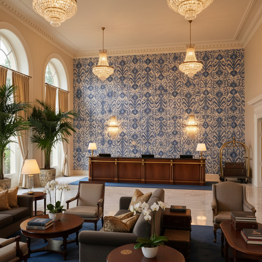 BFC-3688.155.0 | Kravet - Hotel Lobby Visualization (AI-generated, may not be to scale. Verify pattern scale with product specifications.)