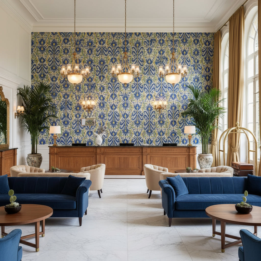 BFC-3688.514.0 | Kravet - Hotel Lobby Visualization (AI-generated, may not be to scale. Verify pattern scale with product specifications.)