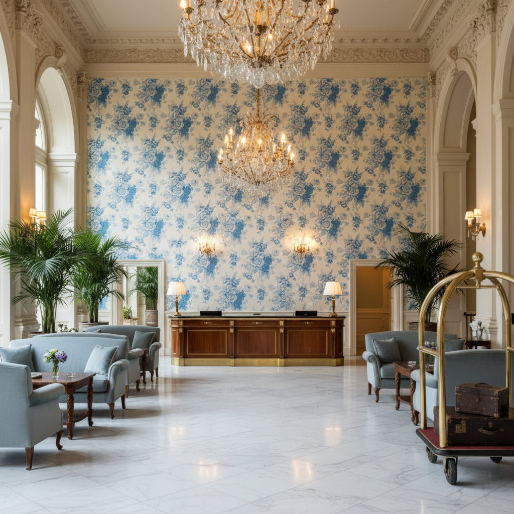 BFC-3690.5.0 | Kravet - Hotel Lobby Visualization (AI-generated, may not be to scale. Verify pattern scale with product specifications.)