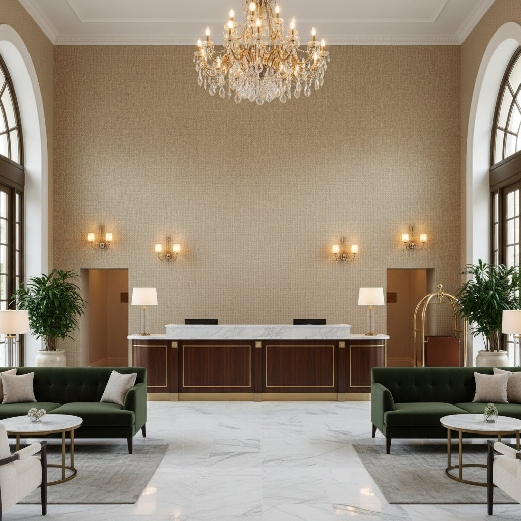 BFC-3692.106.0 | Kravet - Hotel Lobby Visualization (AI-generated, may not be to scale. Verify pattern scale with product specifications.)