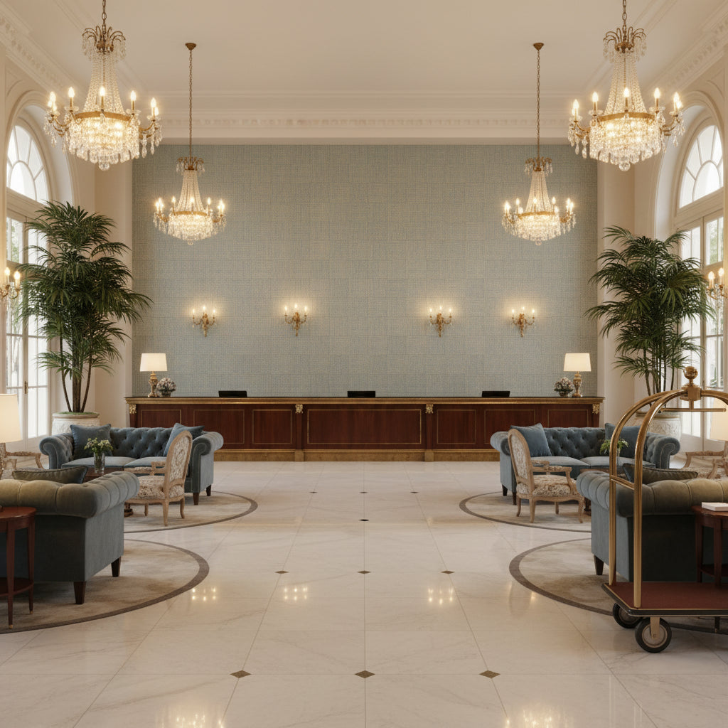 BFC-3692.15.0 | Kravet - Hotel Lobby Visualization (AI-generated, may not be to scale. Verify pattern scale with product specifications.)