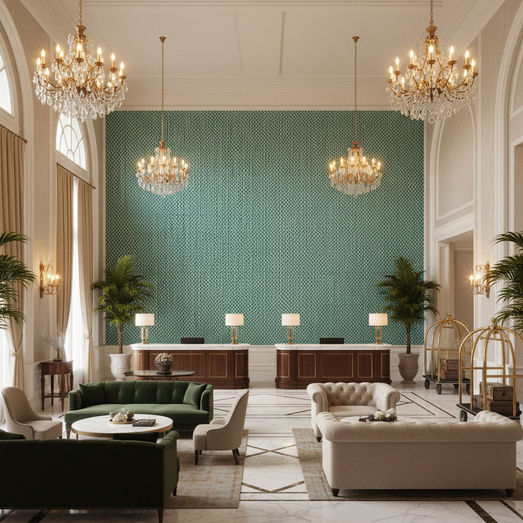 BFC-3692.355.0 | Kravet - Hotel Lobby Visualization (AI-generated, may not be to scale. Verify pattern scale with product specifications.)