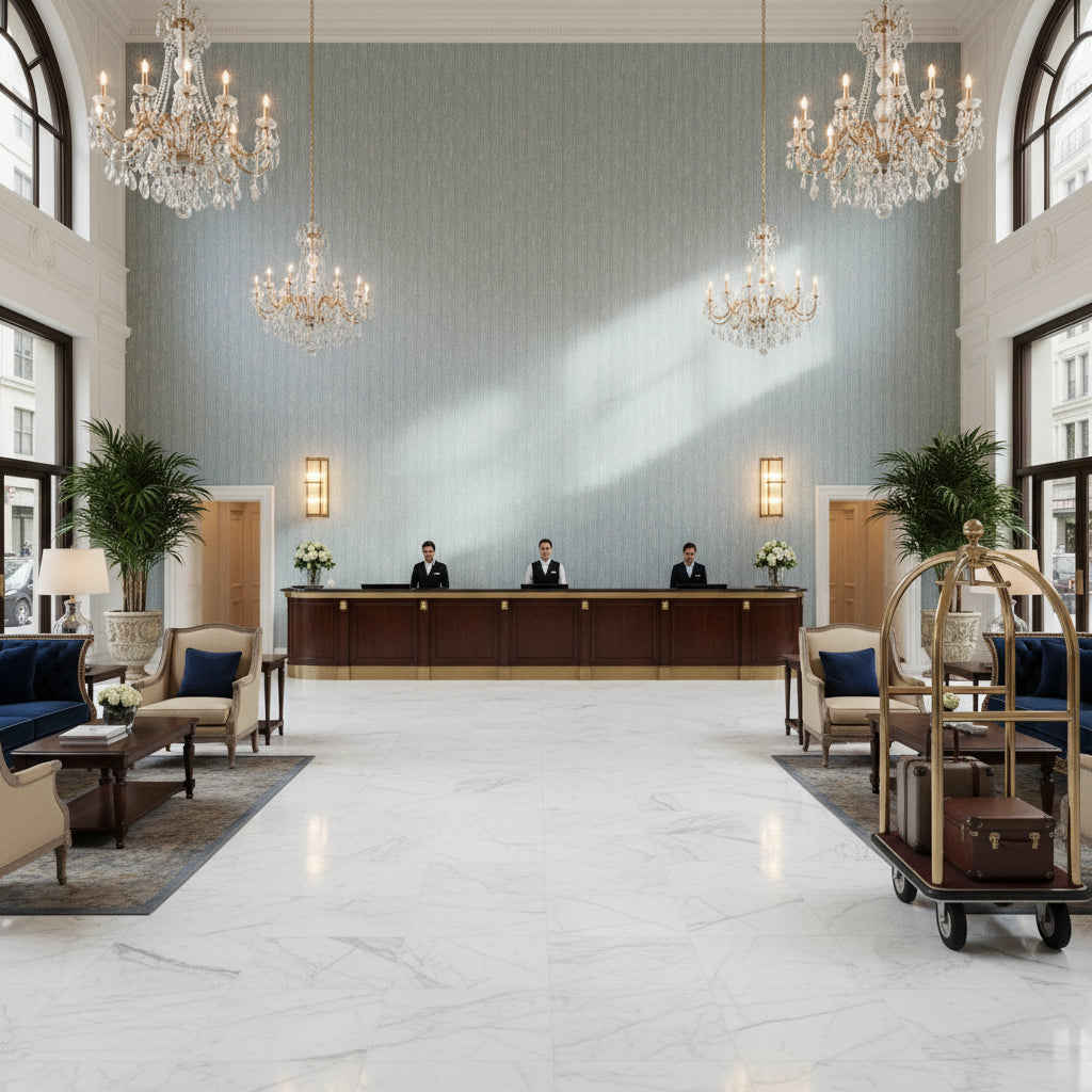 BFC-3704.15.0 | Kravet - Hotel Lobby Visualization (AI-generated, may not be to scale. Verify pattern scale with product specifications.)