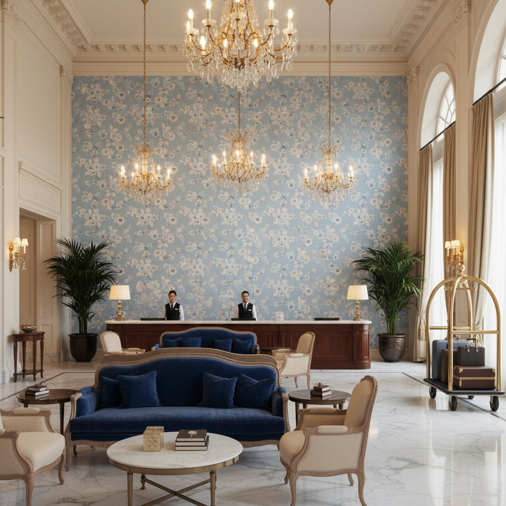 BFC-3705.15.0 | Kravet - Hotel Lobby Visualization (AI-generated, may not be to scale. Verify pattern scale with product specifications.)