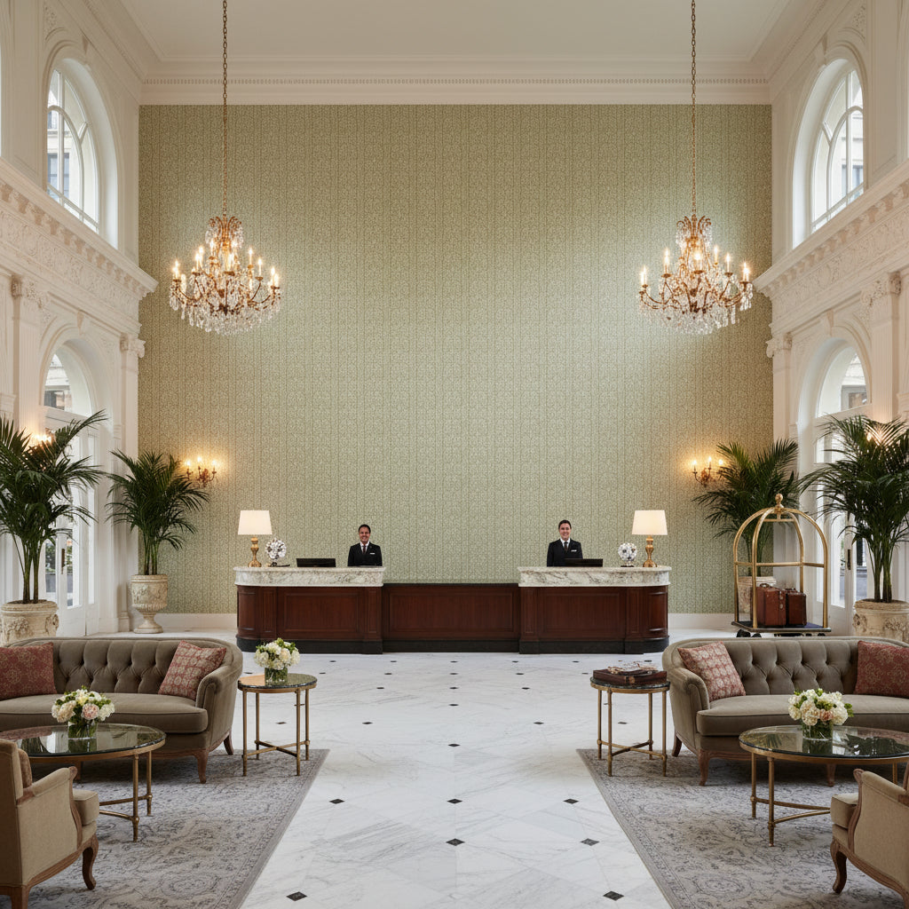 BFC-3707.130.0 | Kravet - Hotel Lobby Visualization (AI-generated, may not be to scale. Verify pattern scale with product specifications.)