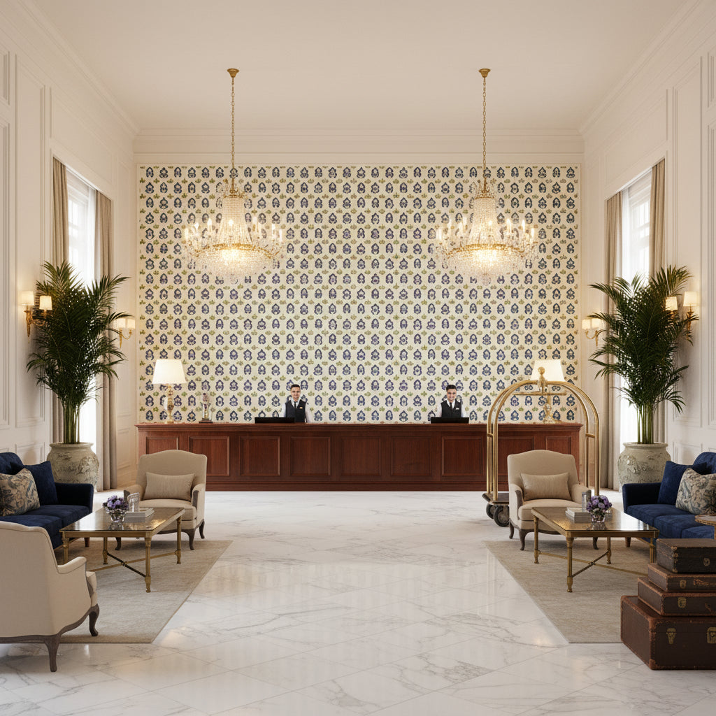 BFC-3708.523.0 | Kravet - Hotel Lobby Visualization (AI-generated, may not be to scale. Verify pattern scale with product specifications.)