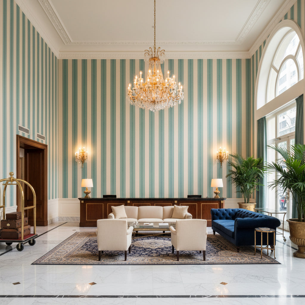 BFC-3709.13.0 | Kravet - Hotel Lobby Visualization (AI-generated, may not be to scale. Verify pattern scale with product specifications.)