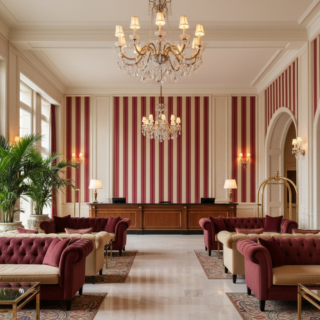 BFC-3709.19.0 | Kravet - Hotel Lobby Visualization (AI-generated, may not be to scale. Verify pattern scale with product specifications.)