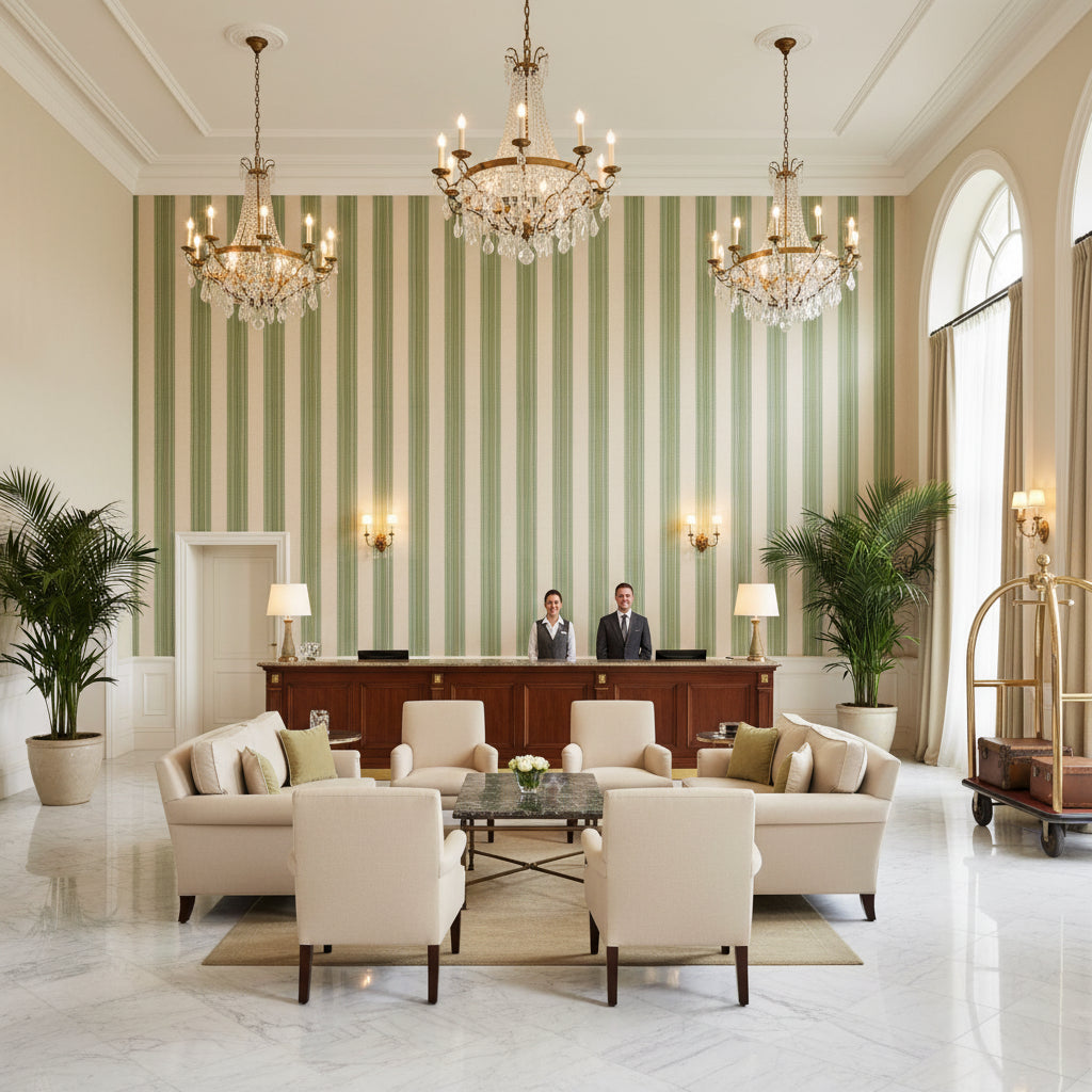 BFC-3709.3.0 | Kravet - Hotel Lobby Visualization (AI-generated, may not be to scale. Verify pattern scale with product specifications.)