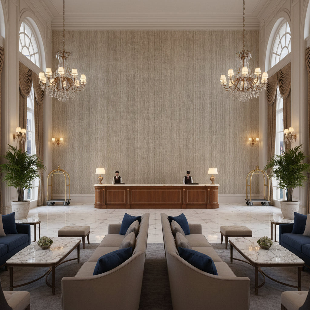 BFC-3712.1311.0 | Kravet - Hotel Lobby Visualization (AI-generated, may not be to scale. Verify pattern scale with product specifications.)