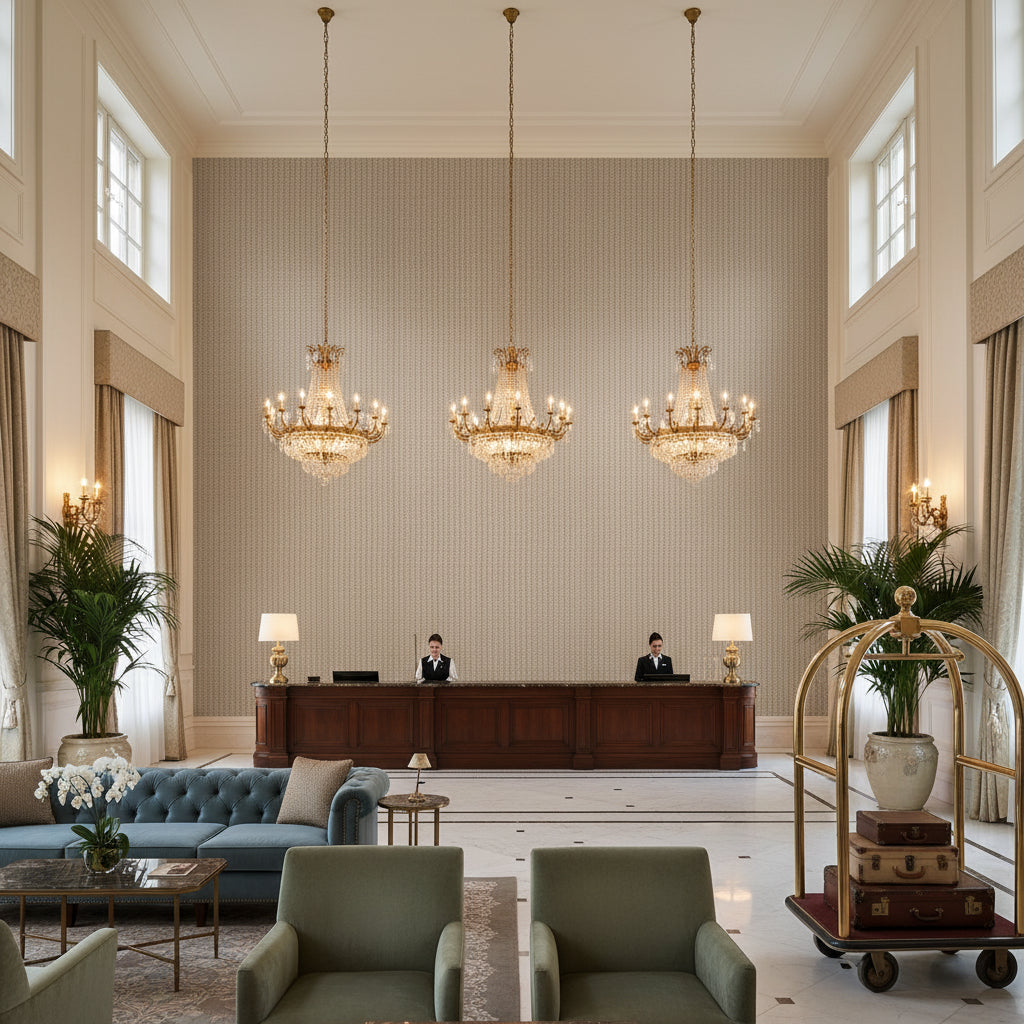 BFC-3712.1613.0 | Kravet - Hotel Lobby Visualization (AI-generated, may not be to scale. Verify pattern scale with product specifications.)