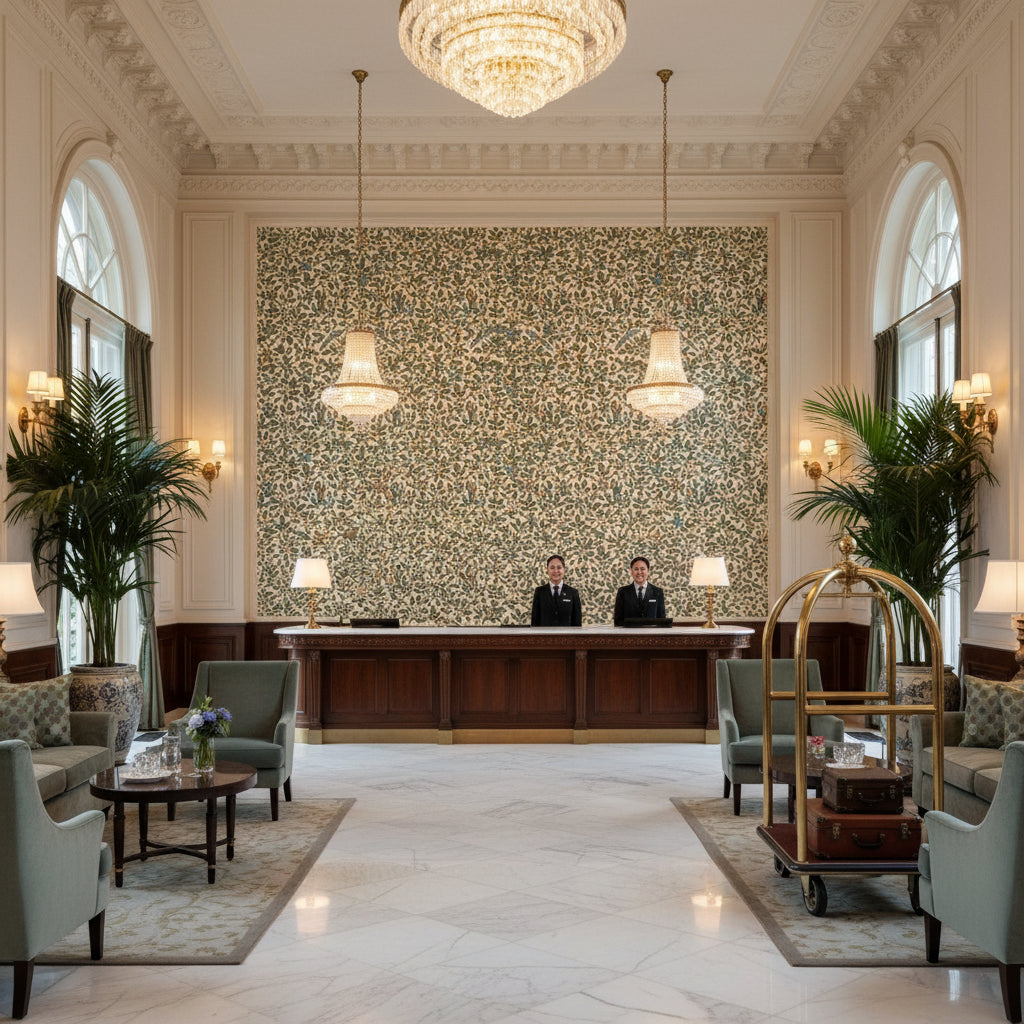 BP10465.2.0 | Kravet - Hotel Lobby Visualization (AI-generated, may not be to scale. Verify pattern scale with product specifications.)