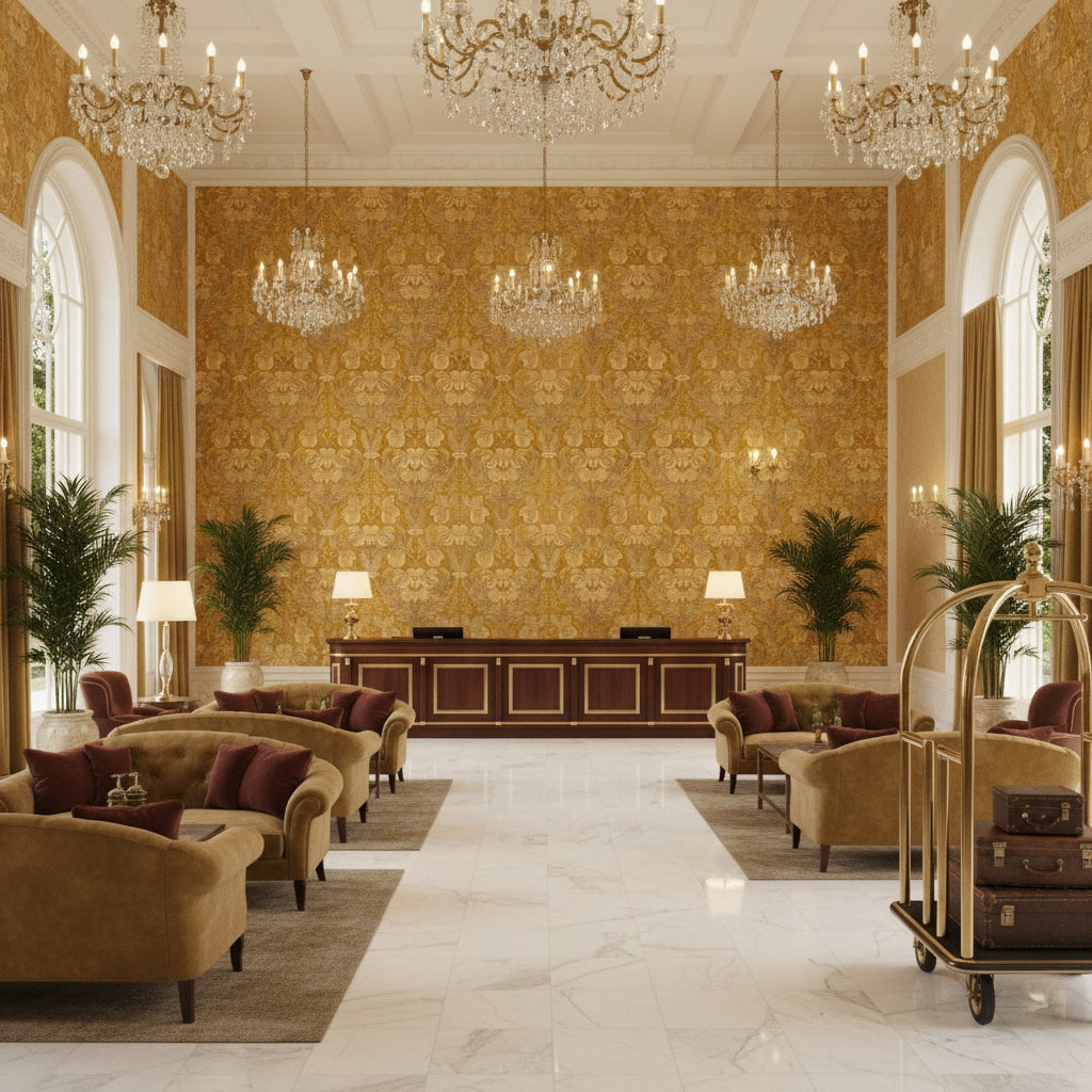 BP10628.2.0 | Kravet - Hotel Lobby Visualization (AI-generated, may not be to scale. Verify pattern scale with product specifications.)