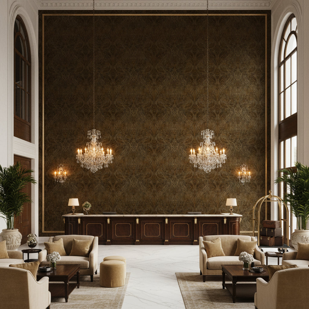 BP10646.1.0 | Kravet - Hotel Lobby Visualization (AI-generated, may not be to scale. Verify pattern scale with product specifications.)