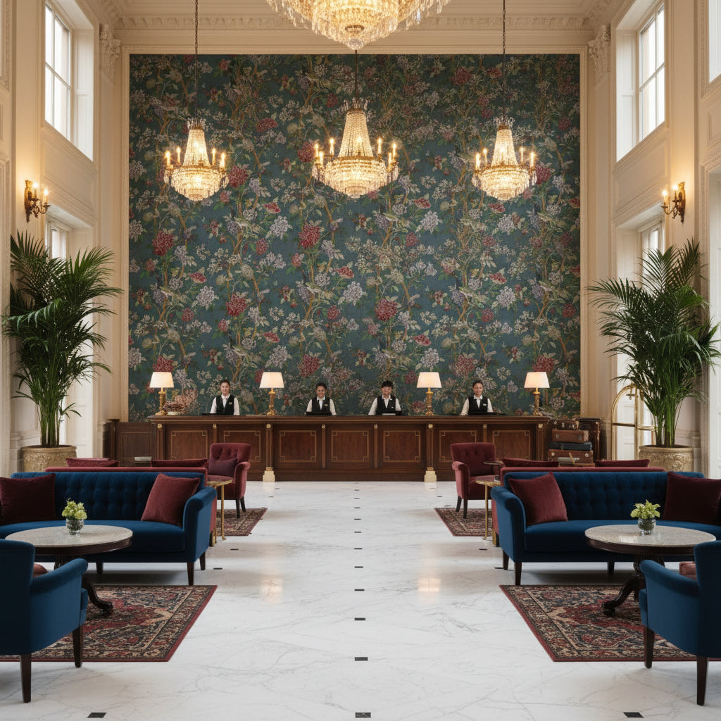BP10723.1.0 | Kravet - Hotel Lobby Visualization (AI-generated, may not be to scale. Verify pattern scale with product specifications.)