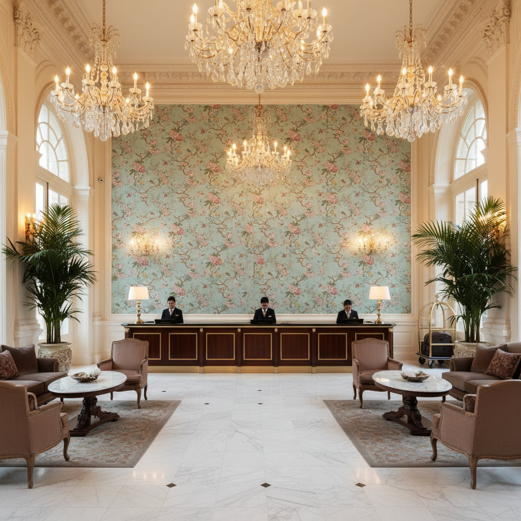 BP10771.4.0 | Kravet - Hotel Lobby Visualization (AI-generated, may not be to scale. Verify pattern scale with product specifications.)