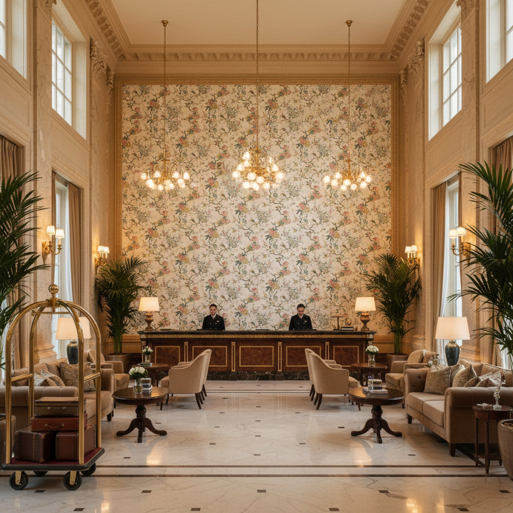 BP10771.5.0 | Kravet - Hotel Lobby Visualization (AI-generated, may not be to scale. Verify pattern scale with product specifications.)