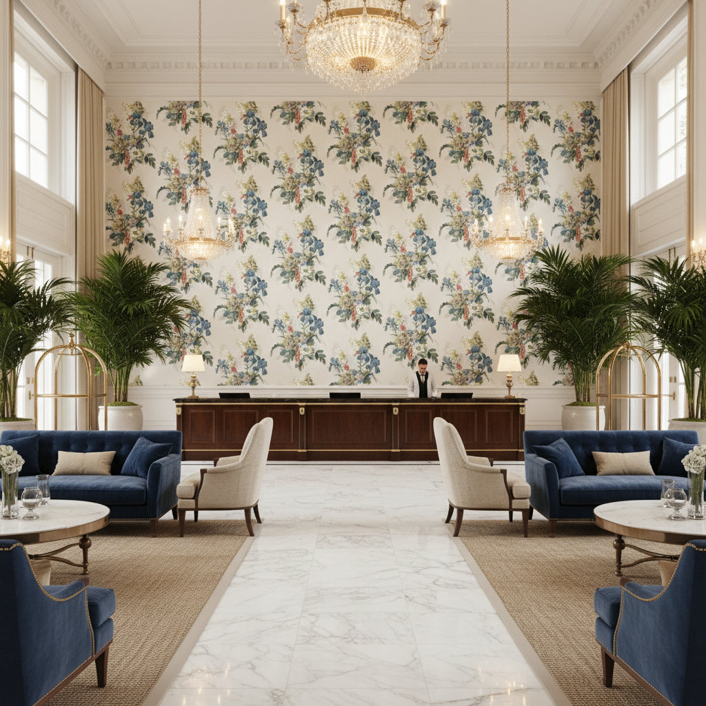 BP10774.2.0 | Kravet - Hotel Lobby Visualization (AI-generated, may not be to scale. Verify pattern scale with product specifications.)