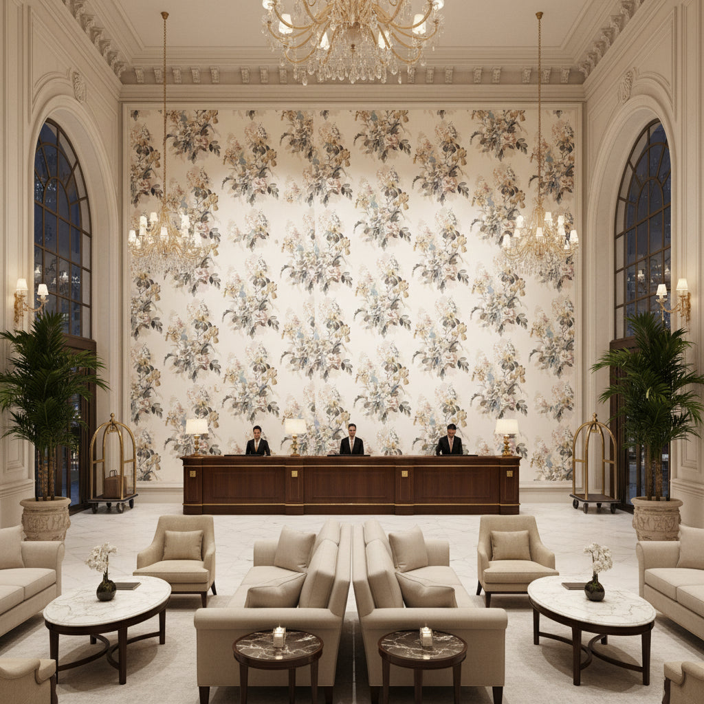 BP10774.3.0 | Kravet - Hotel Lobby Visualization (AI-generated, may not be to scale. Verify pattern scale with product specifications.)