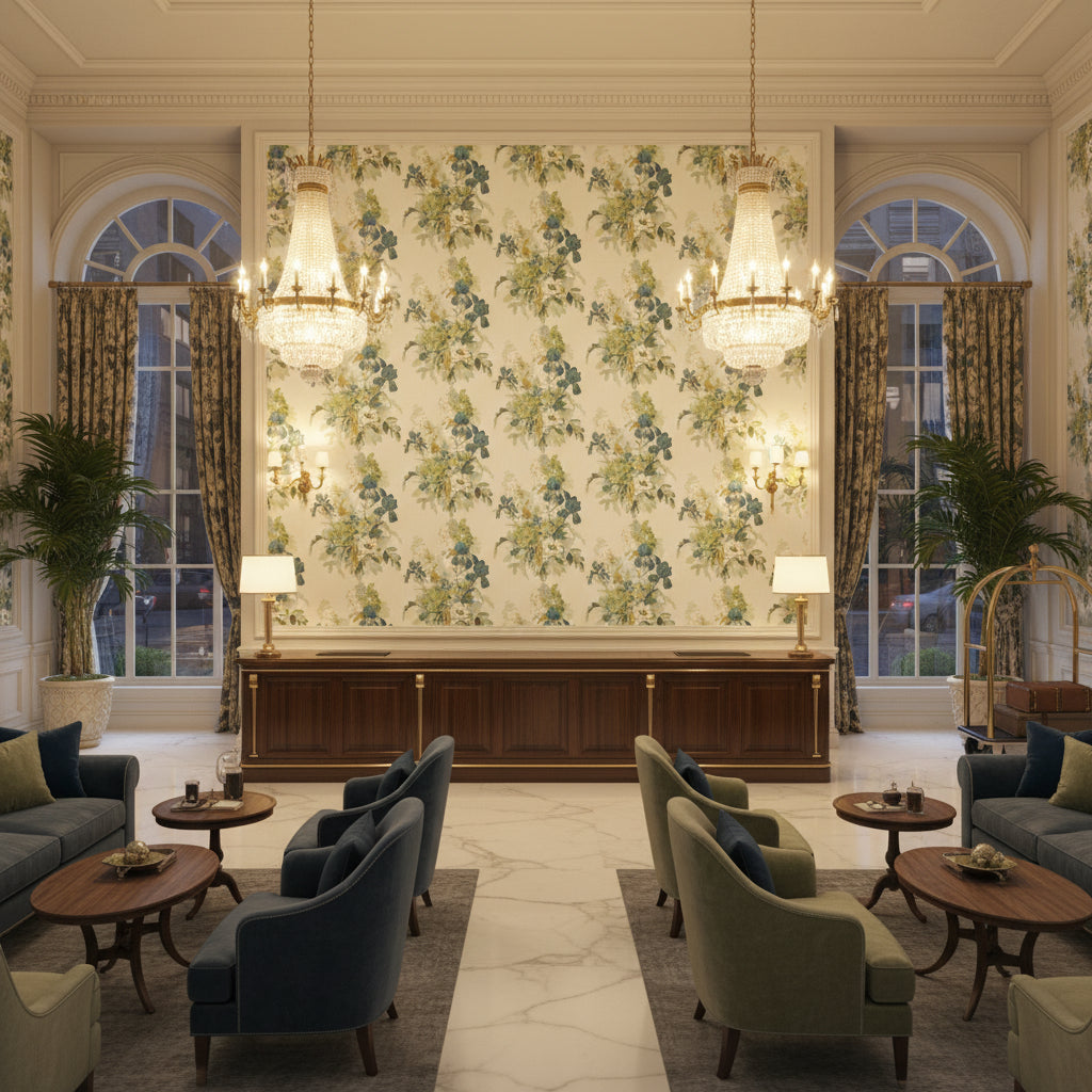BP10774.4.0 | Kravet - Hotel Lobby Visualization (AI-generated, may not be to scale. Verify pattern scale with product specifications.)
