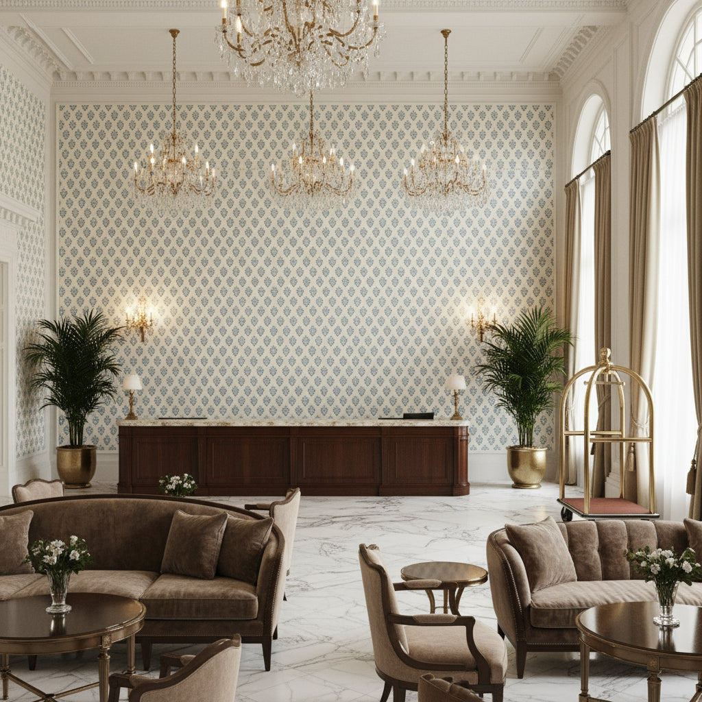 BP10793.2.0 | Kravet - Hotel Lobby Visualization (AI-generated, may not be to scale. Verify pattern scale with product specifications.)