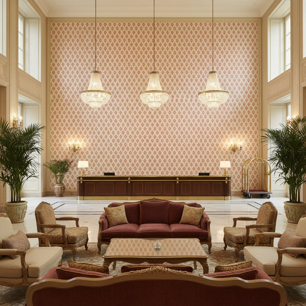 BP10793.3.0 | Kravet - Hotel Lobby Visualization (AI-generated, may not be to scale. Verify pattern scale with product specifications.)