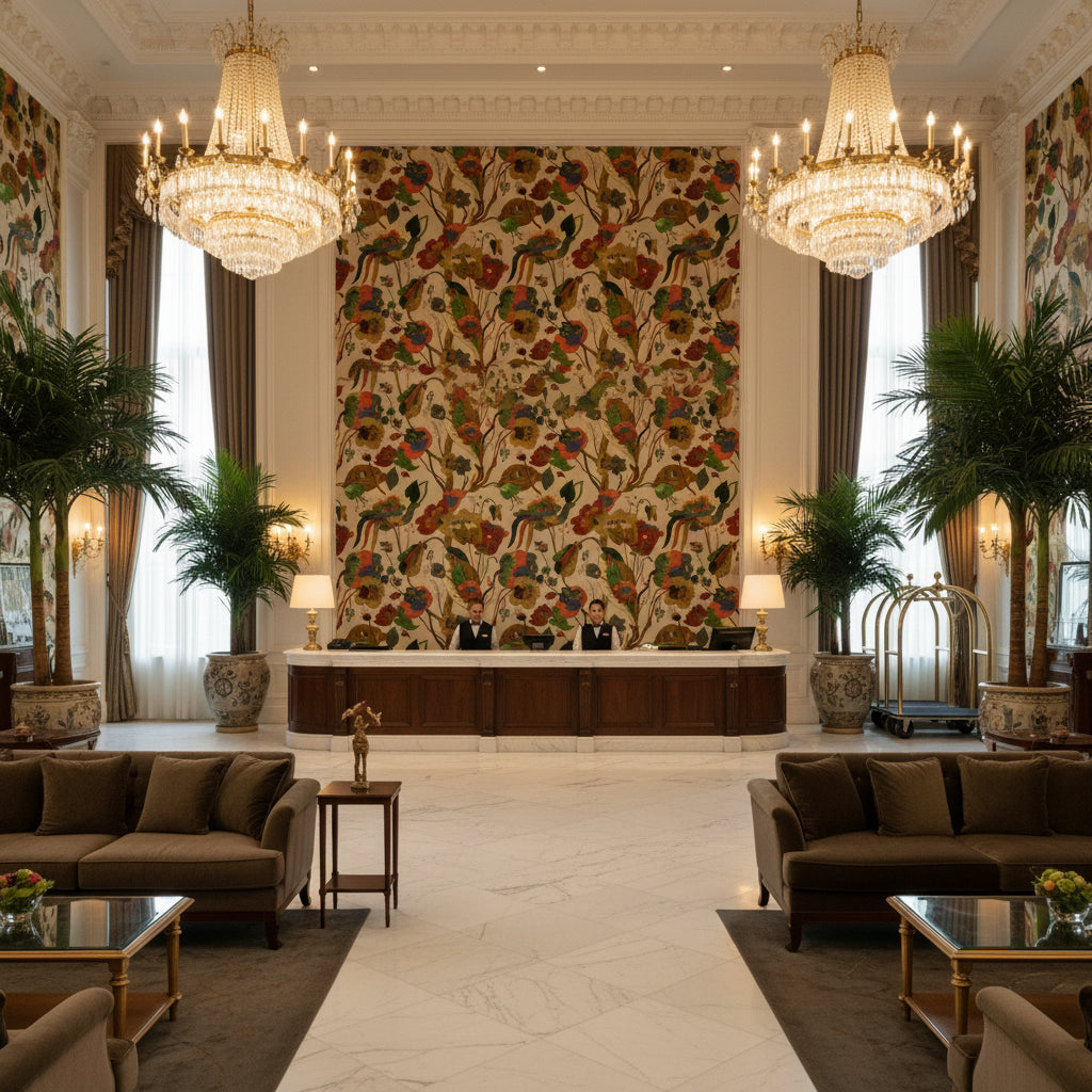 BP10813.4.0 | Kravet - Hotel Lobby Visualization (AI-generated, may not be to scale. Verify pattern scale with product specifications.)