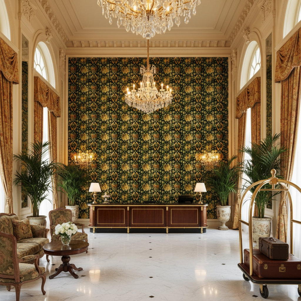 BP10816.2.0 | Kravet - Hotel Lobby Visualization (AI-generated, may not be to scale. Verify pattern scale with product specifications.)