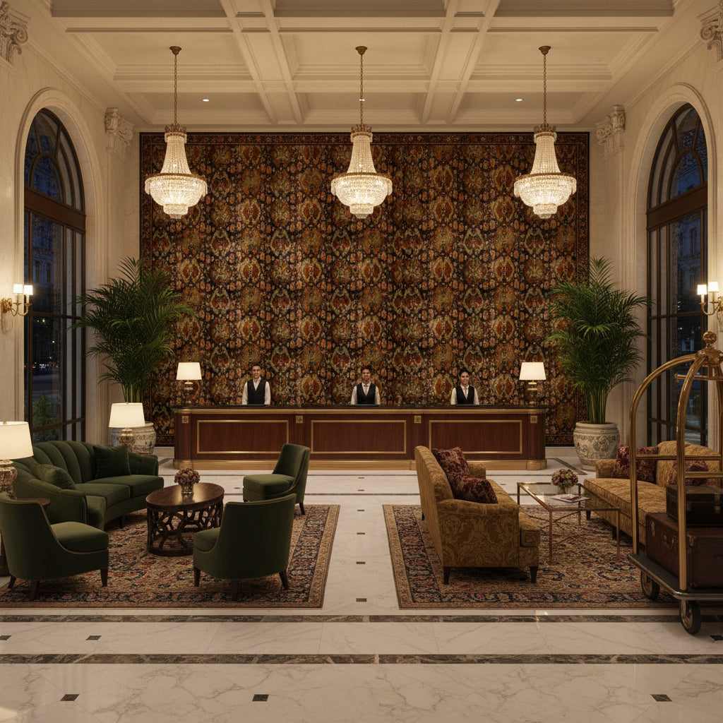 BP10816.4.0 | Kravet - Hotel Lobby Visualization (AI-generated, may not be to scale. Verify pattern scale with product specifications.)