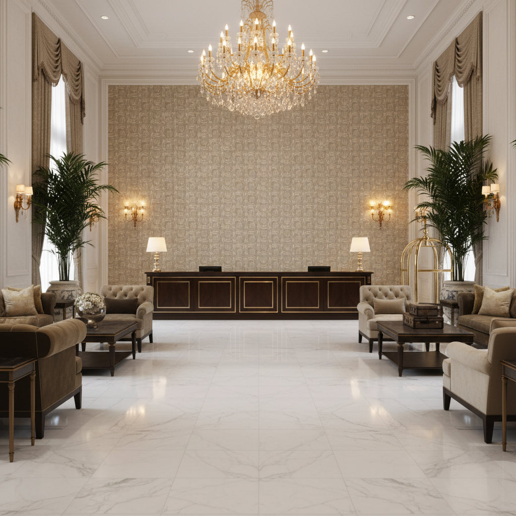 BP10825.5.0 | Kravet - Hotel Lobby Visualization (AI-generated, may not be to scale. Verify pattern scale with product specifications.)
