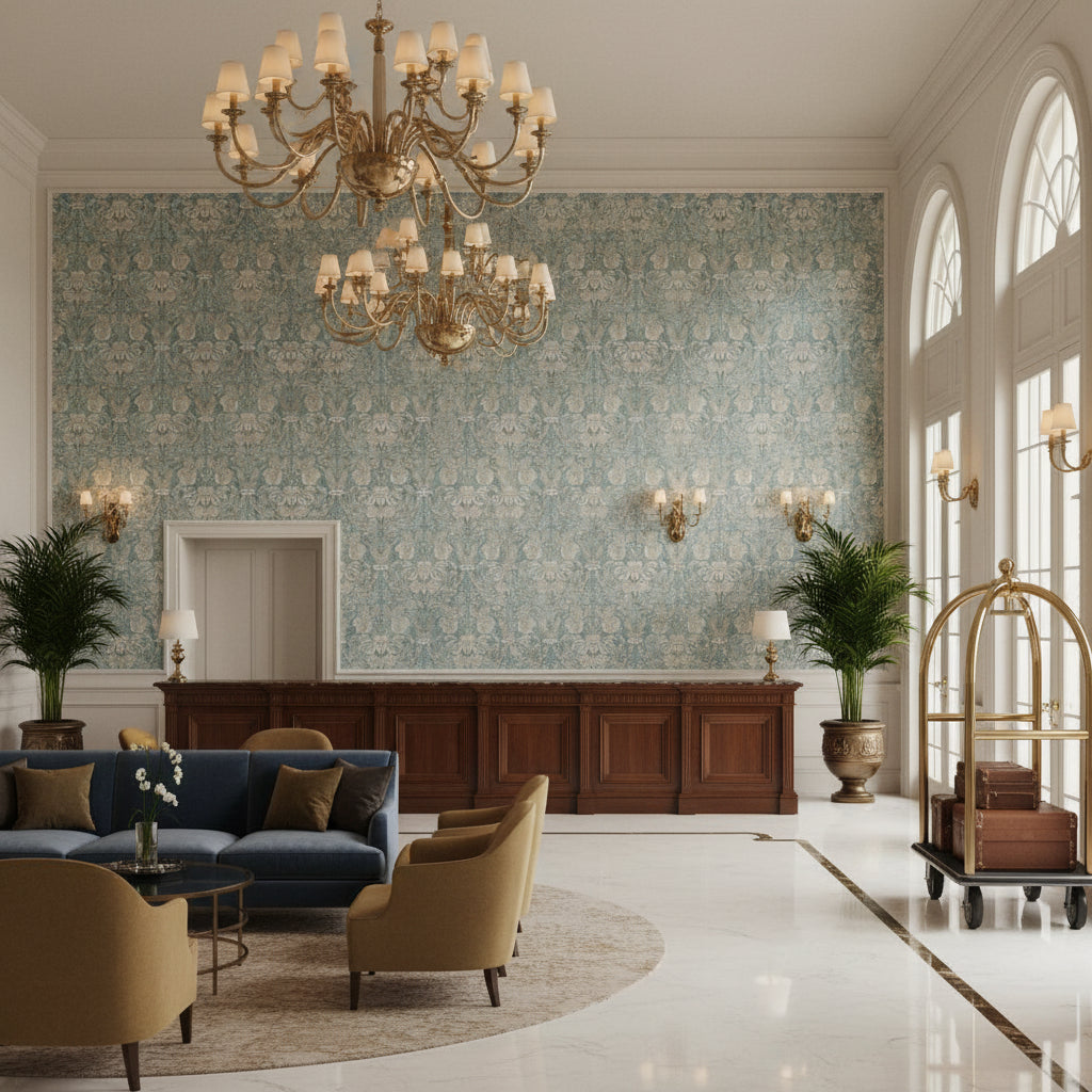 BP10828.1.0 | Kravet - Hotel Lobby Visualization (AI-generated, may not be to scale. Verify pattern scale with product specifications.)