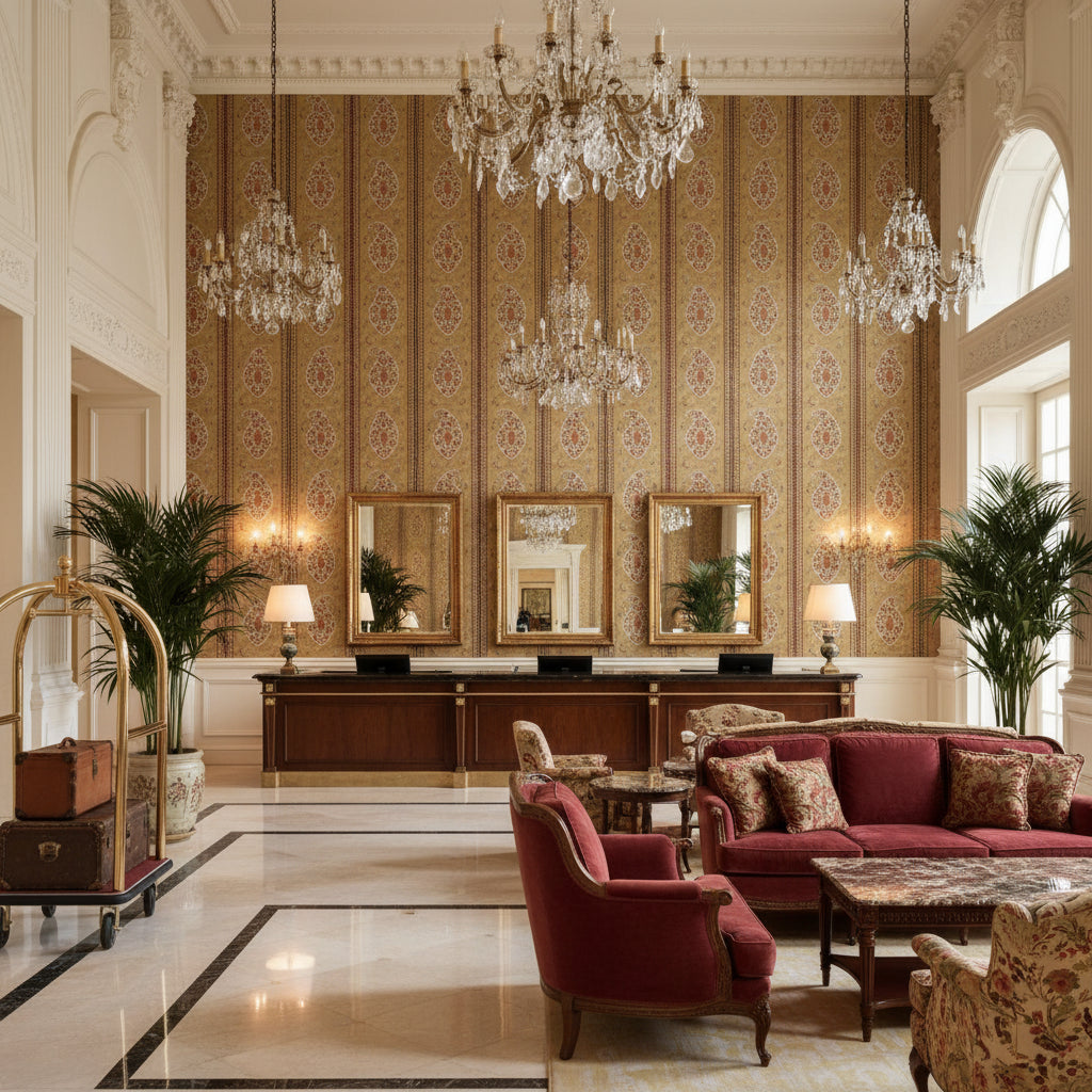 BP10831.2.0 | Kravet - Hotel Lobby Visualization (AI-generated, may not be to scale. Verify pattern scale with product specifications.)