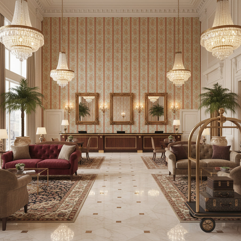 BP10831.5.0 | Kravet - Hotel Lobby Visualization (AI-generated, may not be to scale. Verify pattern scale with product specifications.)