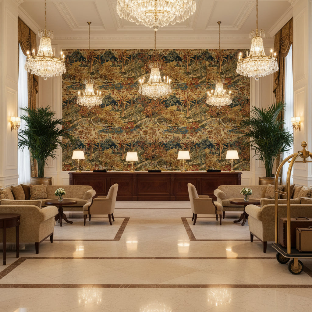 BP10832.1.0 | Kravet - Hotel Lobby Visualization (AI-generated, may not be to scale. Verify pattern scale with product specifications.)