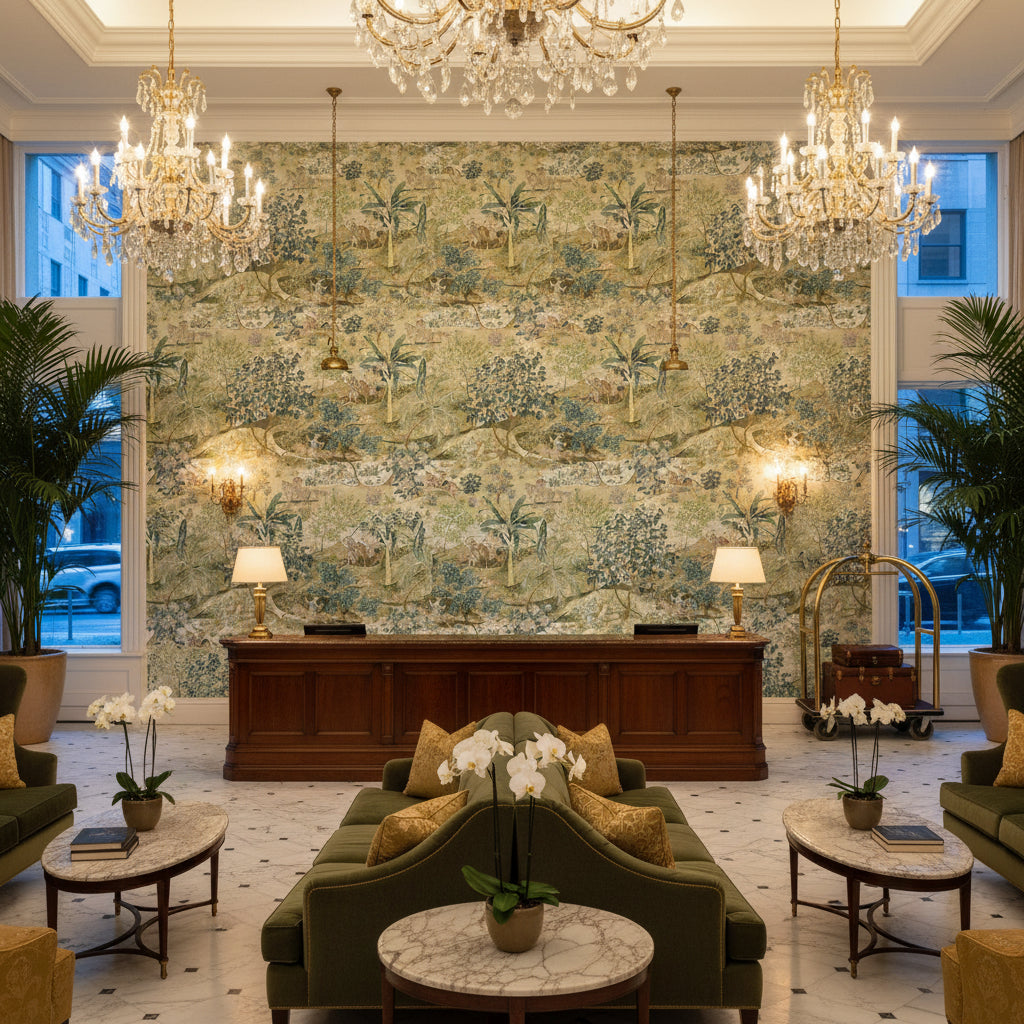BP10833.2.0 | Kravet - Hotel Lobby Visualization (AI-generated, may not be to scale. Verify pattern scale with product specifications.)
