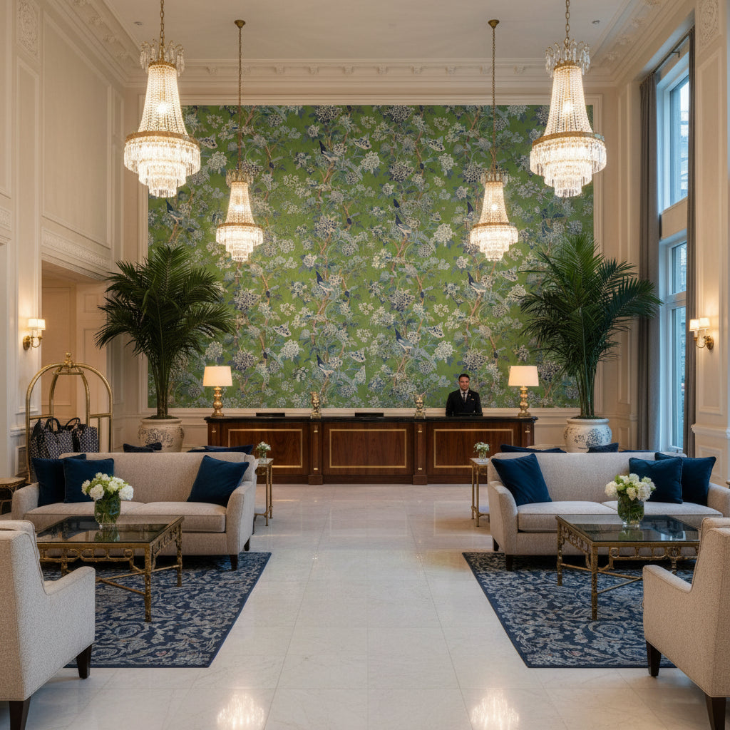 BP10851.3.0 | Kravet - Hotel Lobby Visualization (AI-generated, may not be to scale. Verify pattern scale with product specifications.)