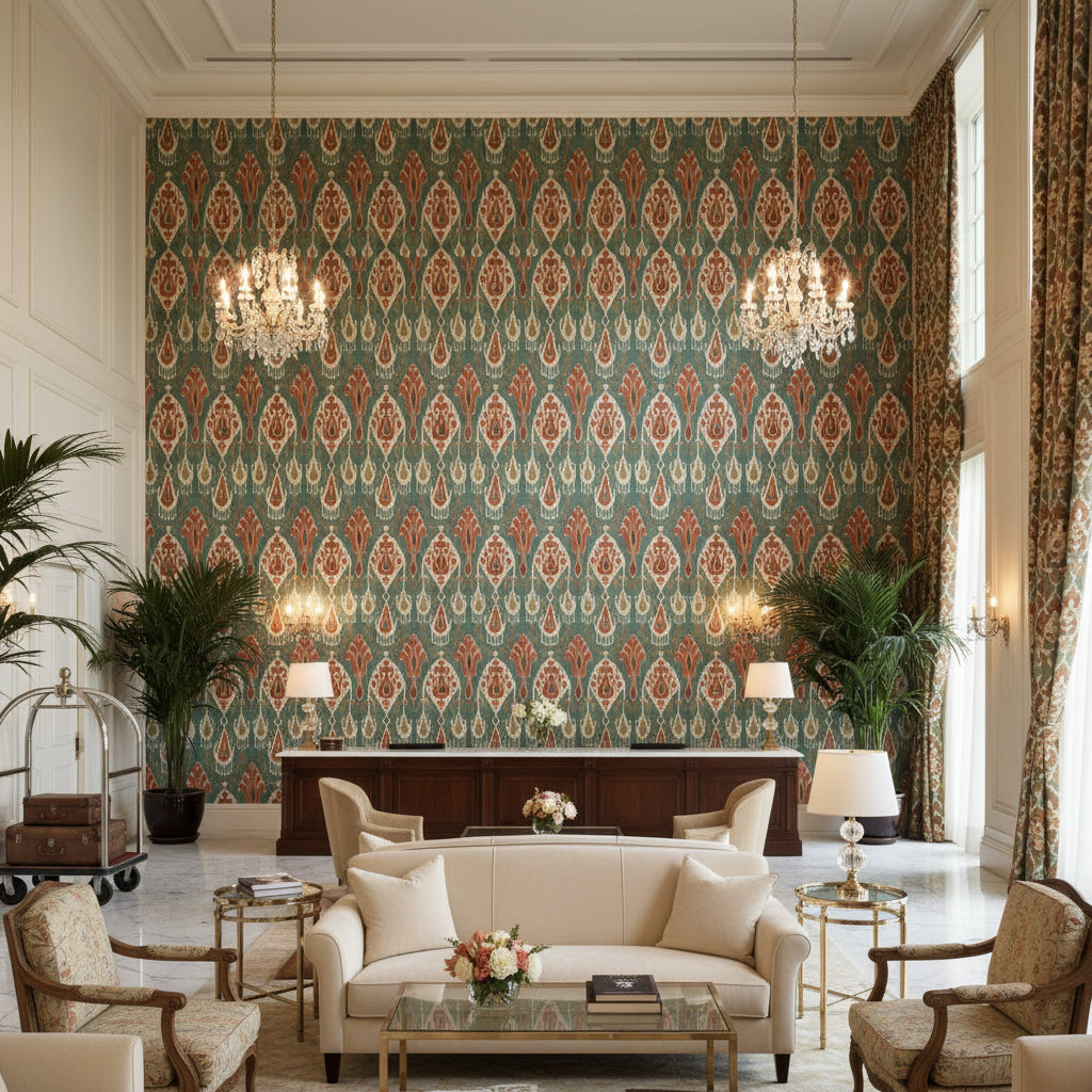 BP10853.3.0 | Kravet - Hotel Lobby Visualization (AI-generated, may not be to scale. Verify pattern scale with product specifications.)
